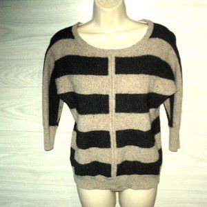 Loft Sweater Pullover Women's Sz M Tan and Gray Stripes 3/4 Sleeves Rayon Blend
